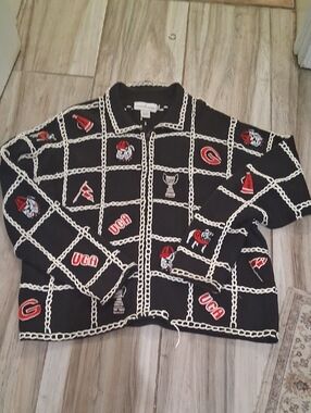 Black University of Georgia Chain-Pattern Zip Cardigan